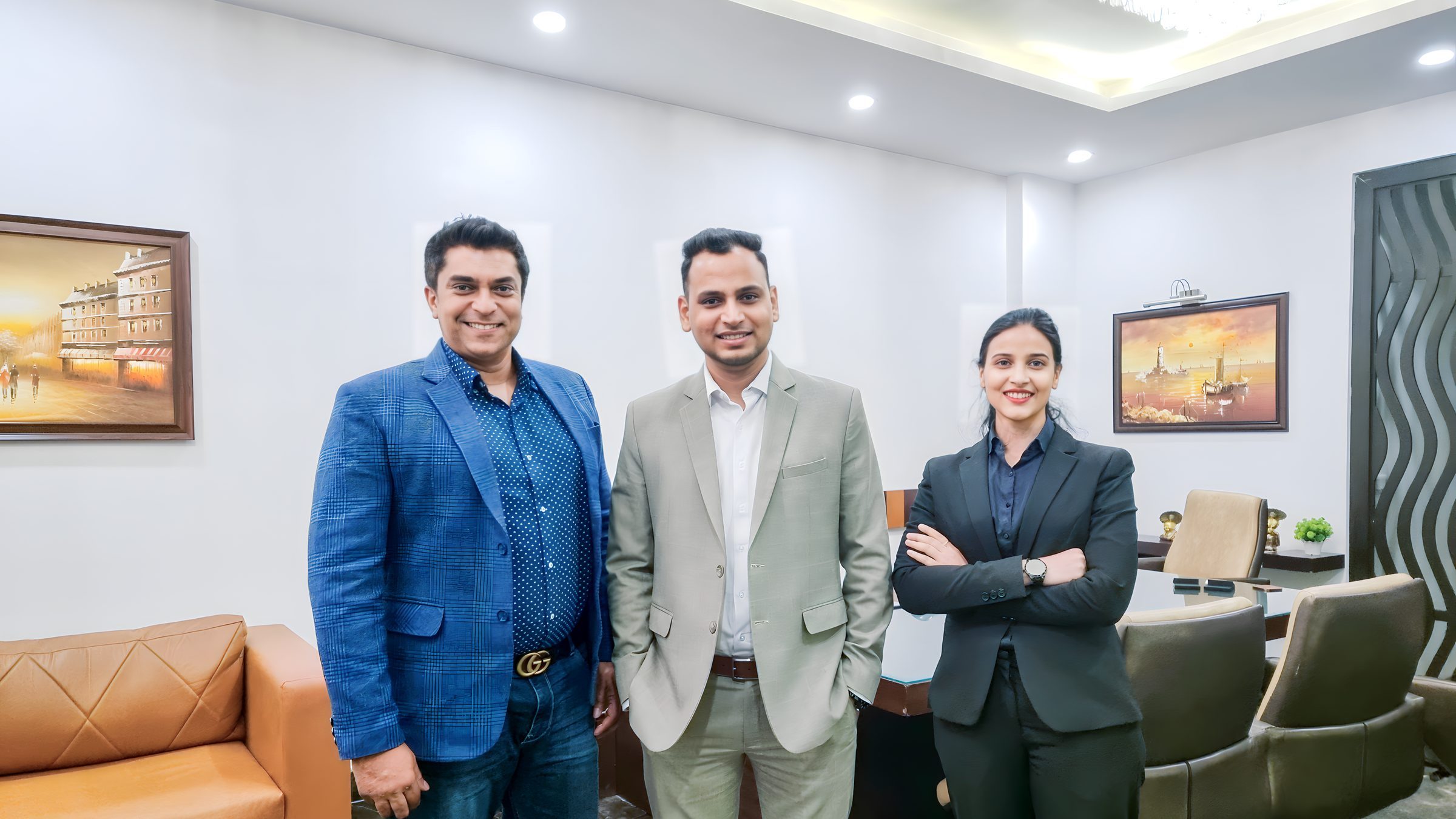 Lithvik Mukesh Sharma is photographed with Dr. Jyoti Kush and Dr. Binu at a hosted gathering