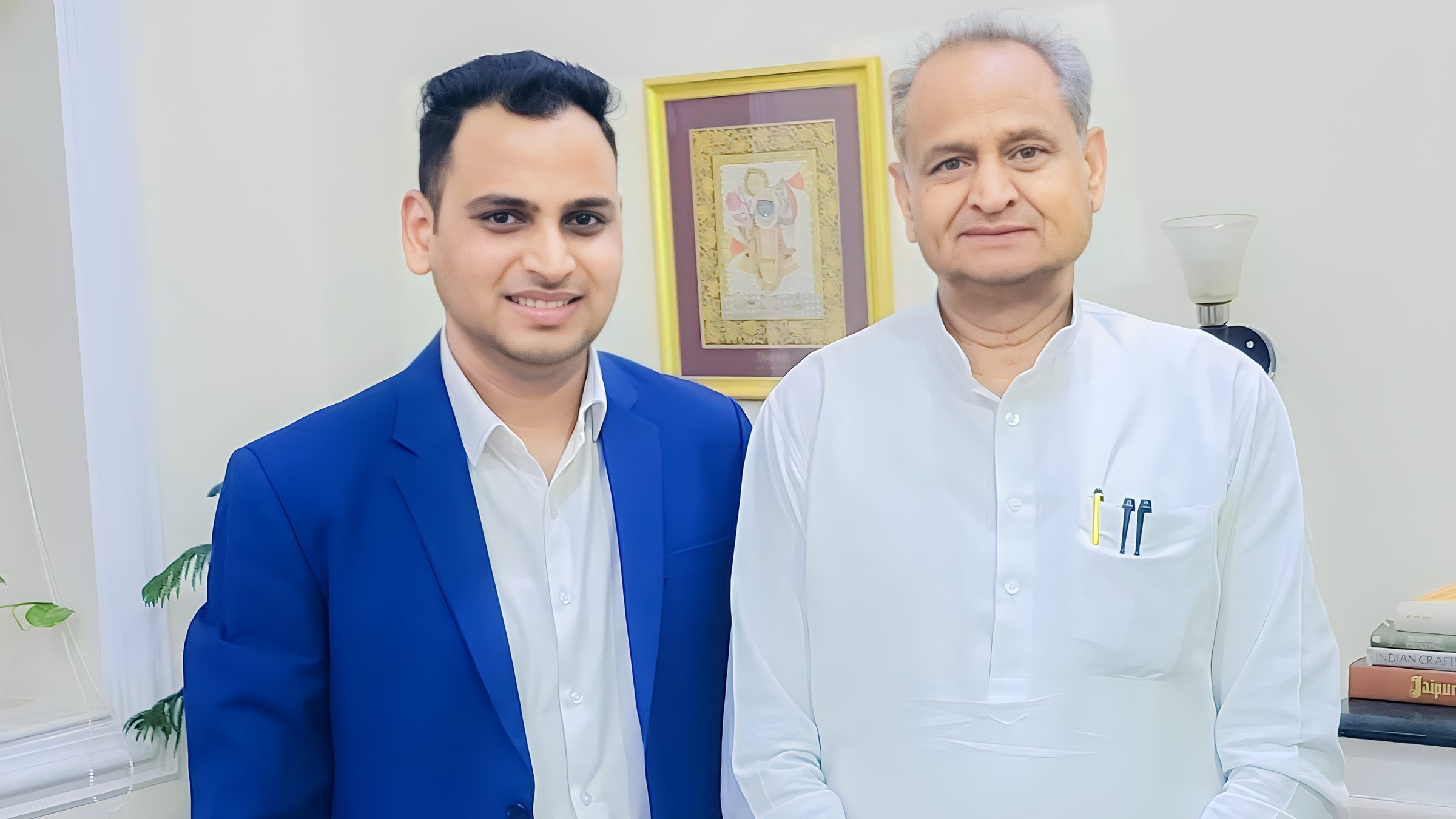 Lithvik Mukesh Sharma is photographed with Ashok Gehlot at a Delhi engagement