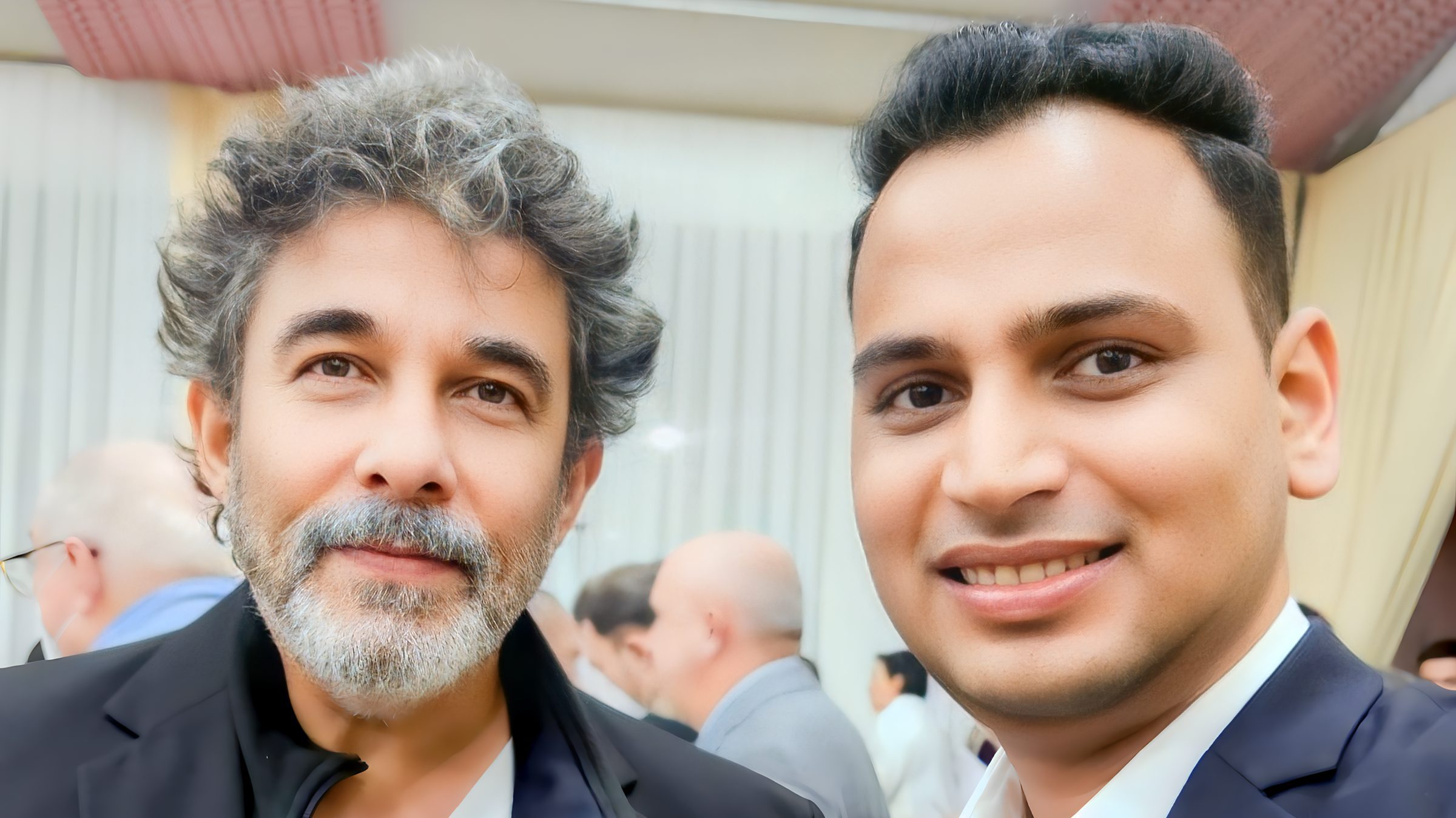 Lithvik Mukesh Sharma is photographed with Deepak Tijori at the Tashkent Film Festival