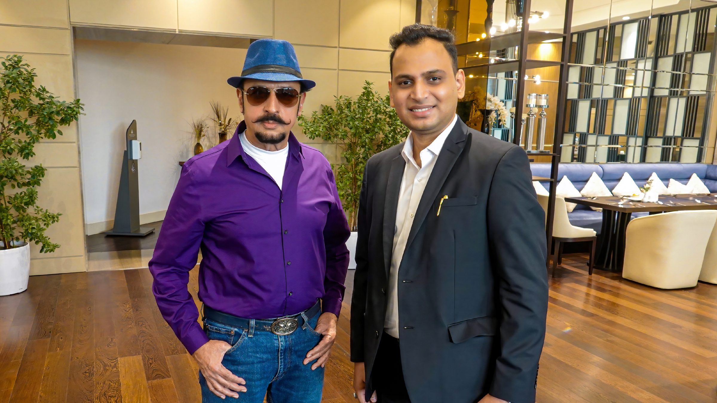 Lithvik Mukesh Sharma is photographed with Gulshan Grover at the Tashkent Film Festival