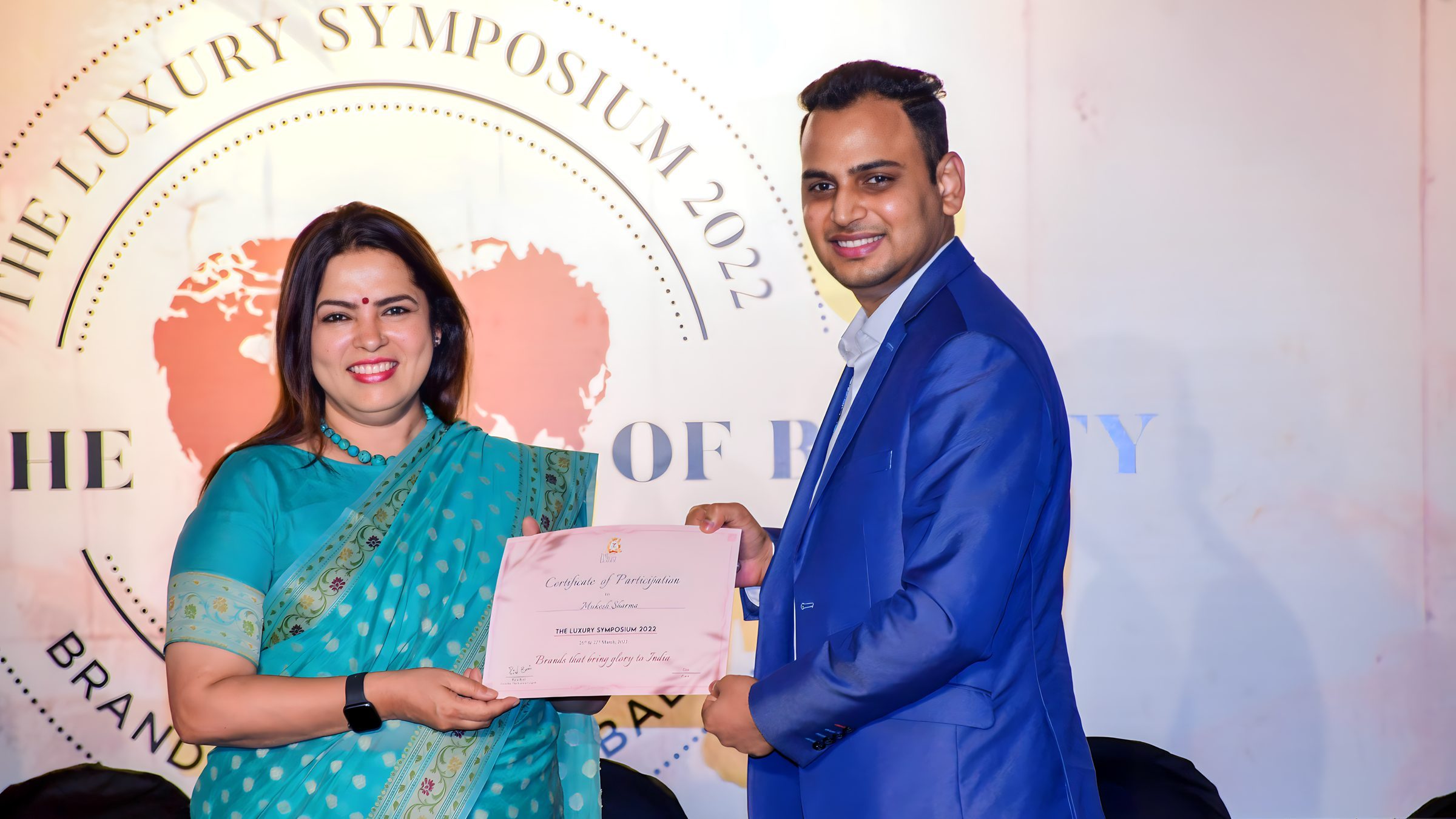 Lithvik Mukesh Sharma is photographed with Meenakshi Lekhi (Minister of State for External Affairs and Culture of India) at the Luxury Symposium in Goa. Lithvik Mukesh Sharma is photographed with Meenakshi Lekhi at the Luxury Symposium in Goa.
