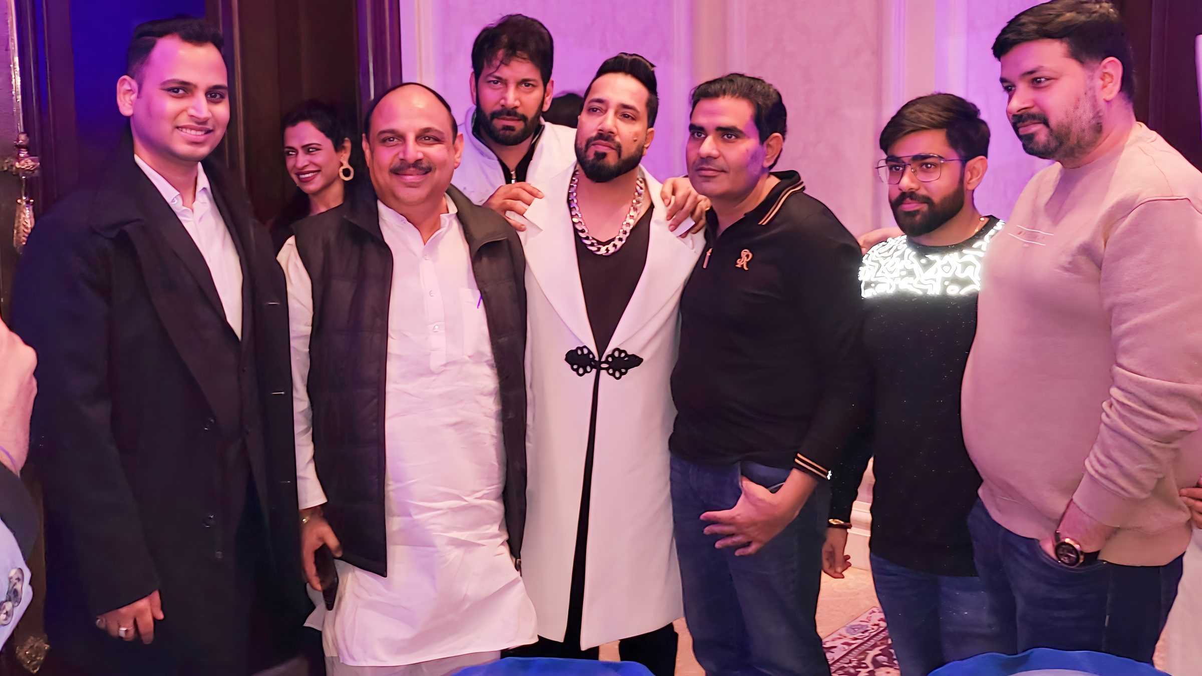 Lithvik Mukesh Sharma is photographed with Mika Singh, Ajay Choudhary, and Jasbir Jassi (Indian singer, lyricist, performer and actor)