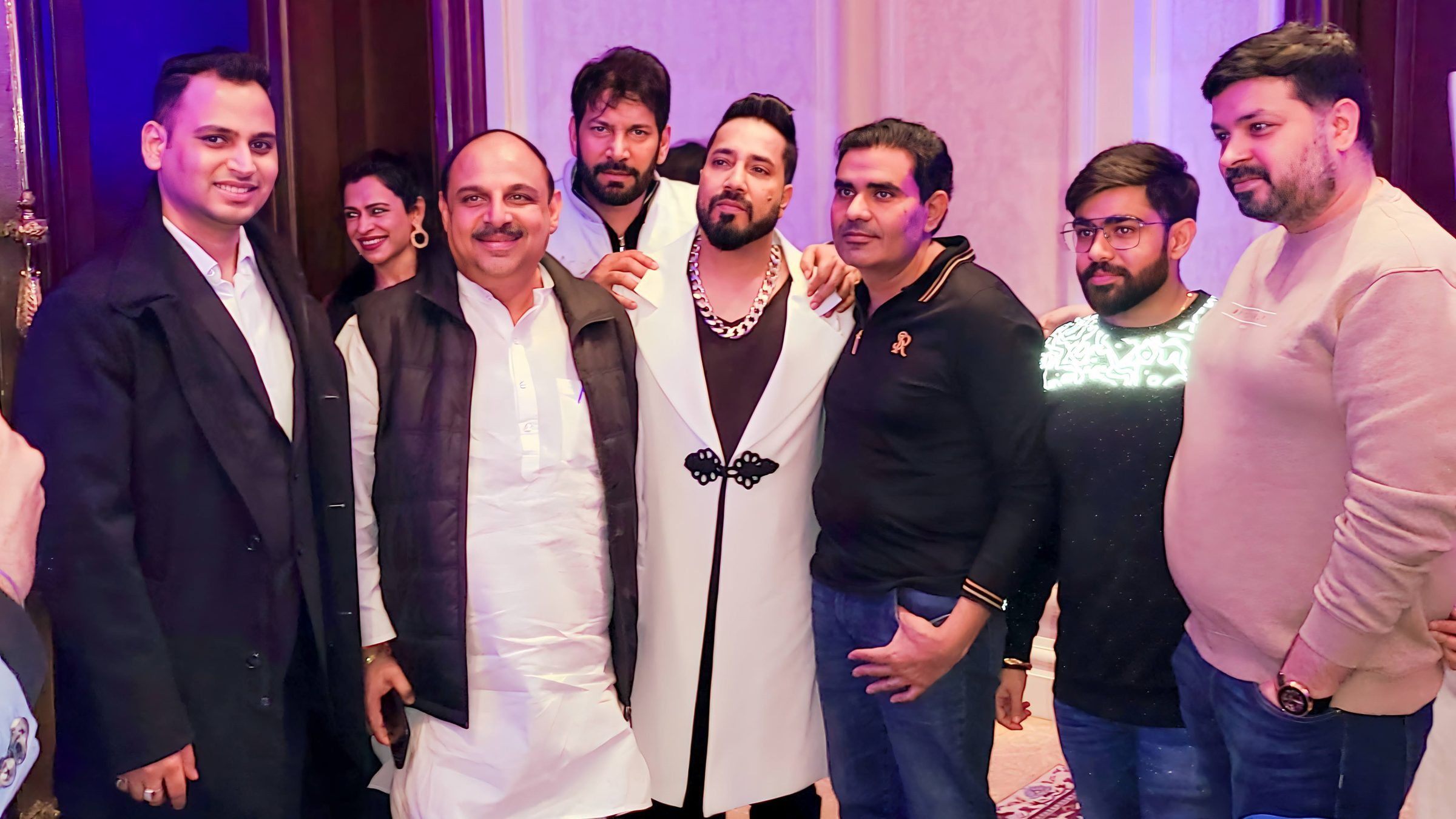 Lithvik Mukesh Sharma is photographed with Mika Singh, Ajay Choudhary, and Jasbir Jassi (Indian singer, lyricist, performer and actor)