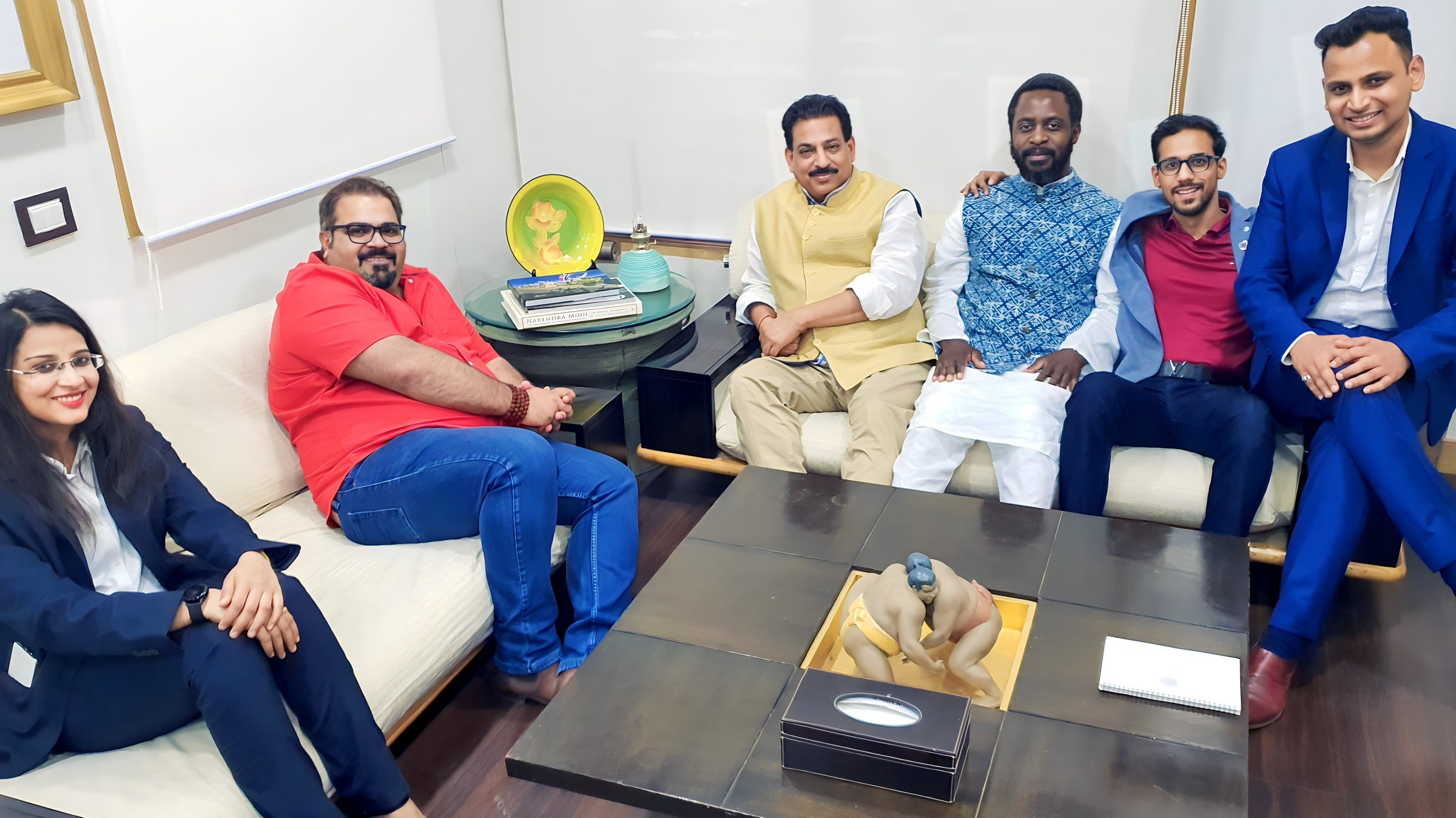 Lithvik Mukesh Sharma is photographed with Prateek Gauri (CEO of 5ire) and Vibhav Kant Upadhya at a Delhi engagement