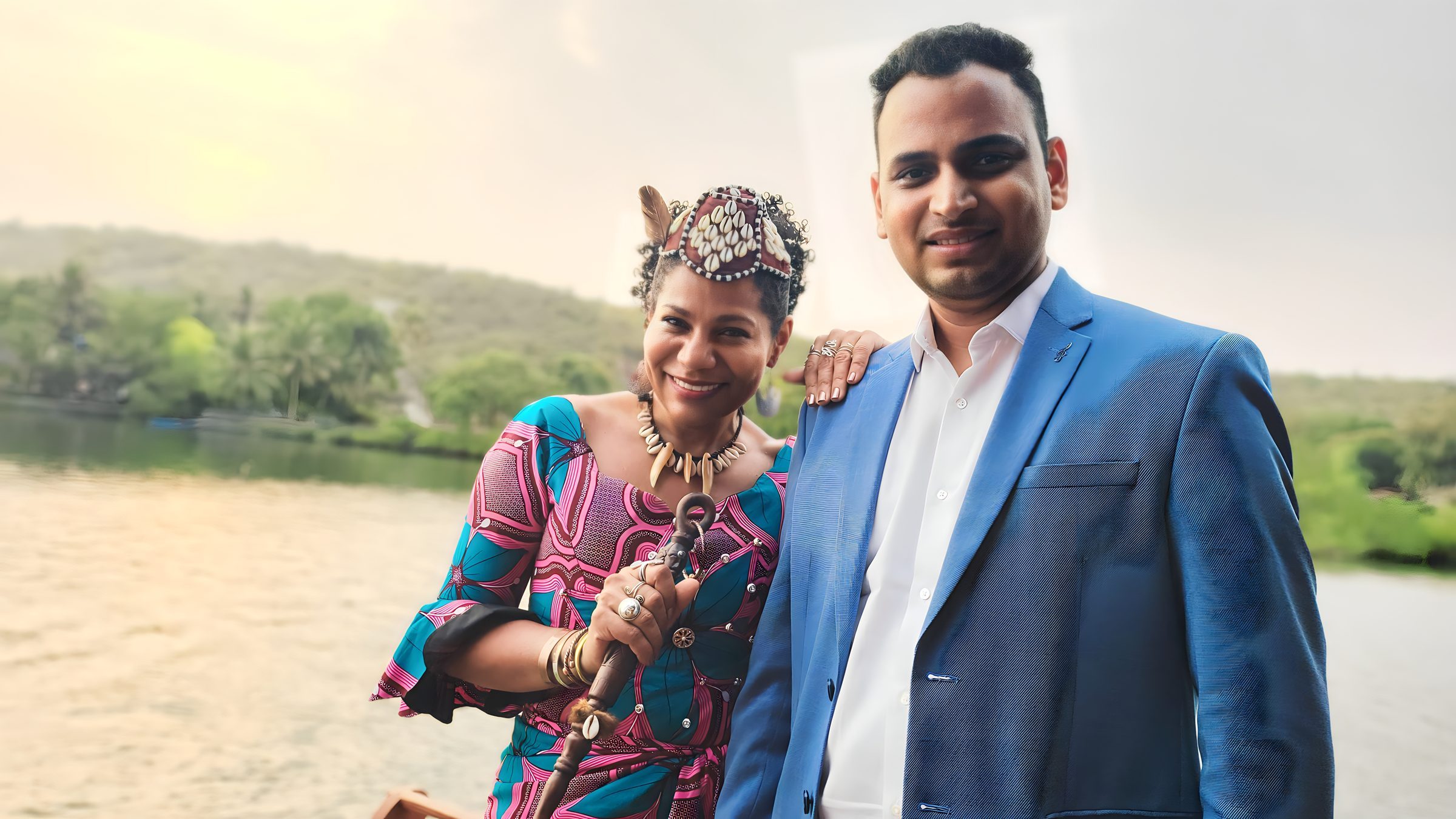 Lithvik Mukesh Sharma is photographed with Queen Diambi at a hosted gathering