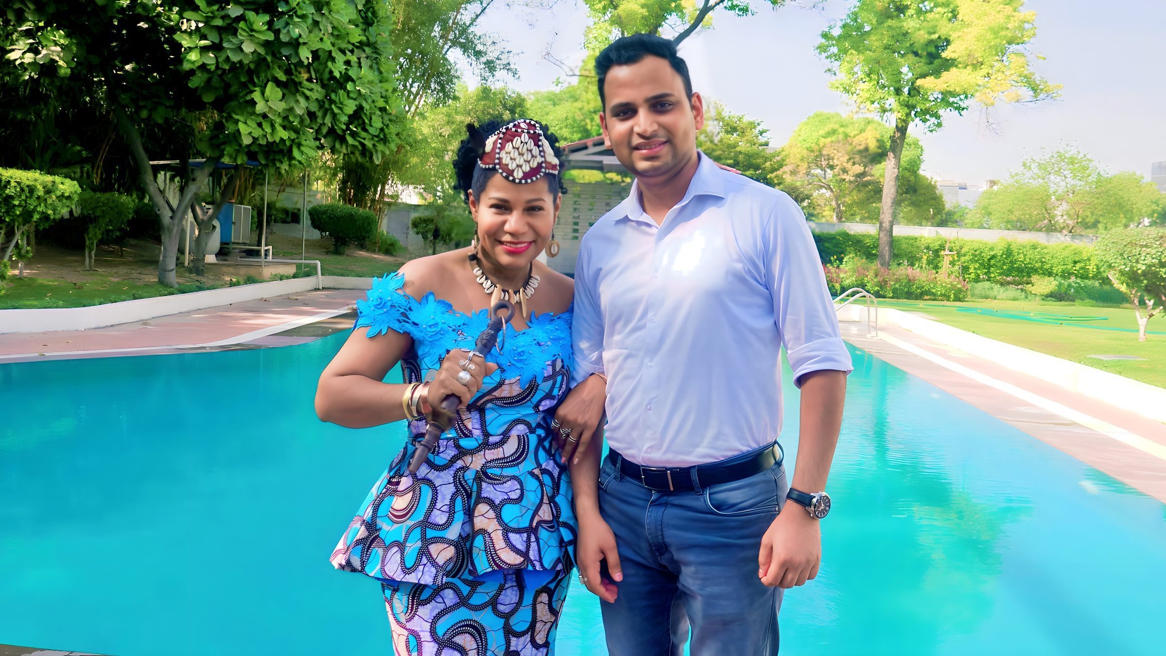 Lithvik Mukesh Sharma is photographed with Queen Diambi