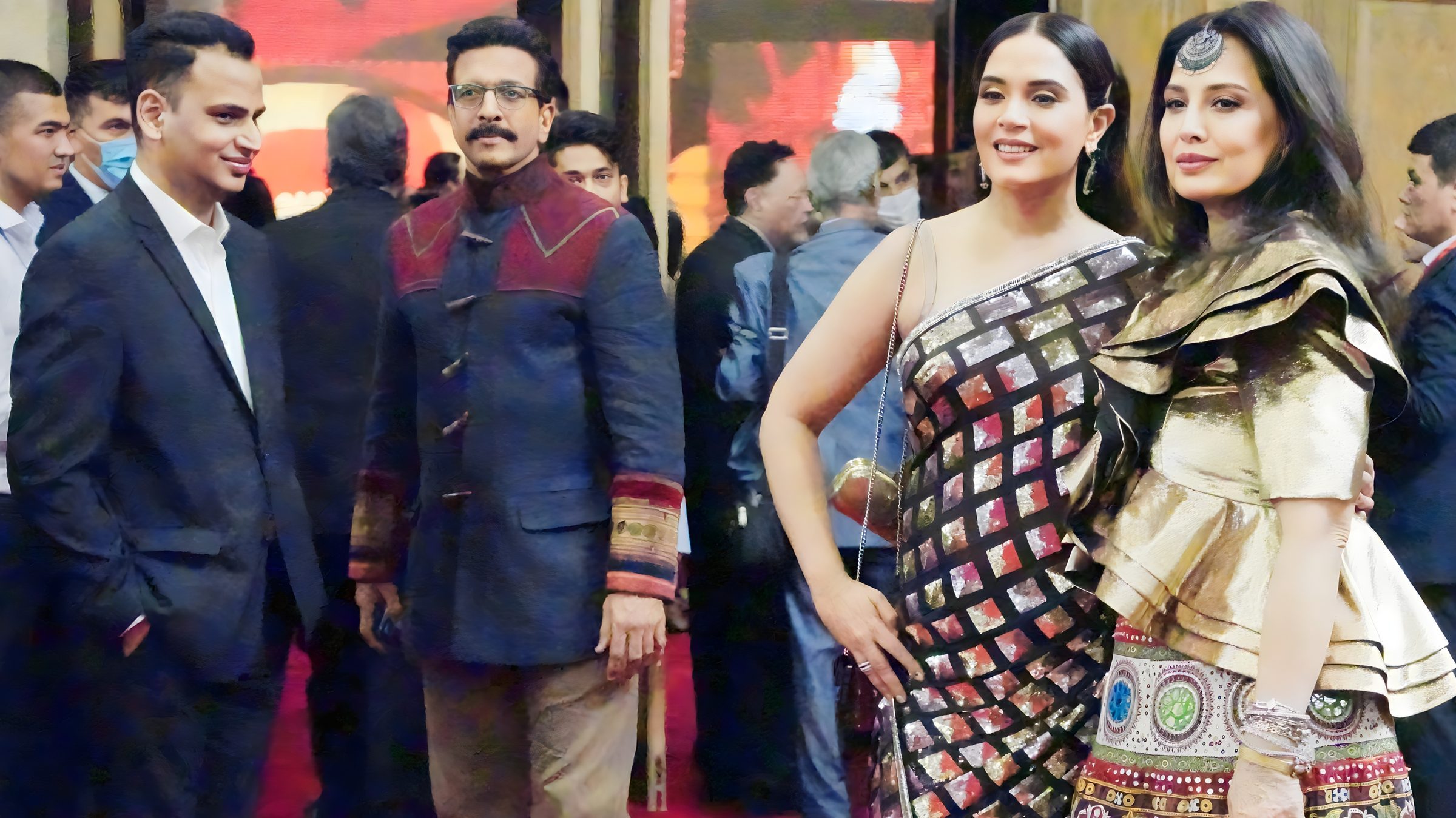 Lithvik Mukesh Sharma is photographed with Richa Chadha (Indian actress, producer and political activist) and Jaaved Jaaferi (Indian actor, dancer, and comedian) at the Tashkent Film Festival