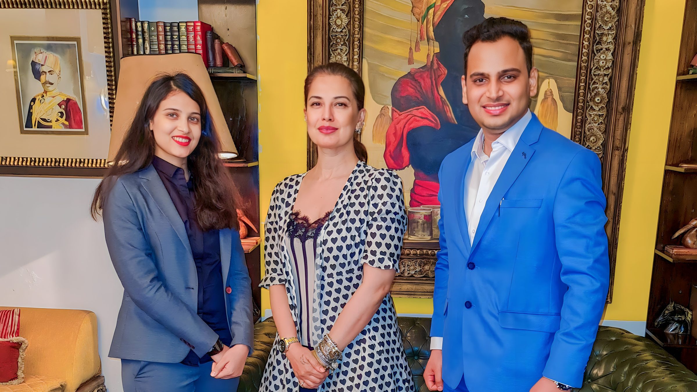 Lithvik Mukesh Sharma is photographed with Dr. Jyoti Kush and Ritu Beri at a hosted gathering