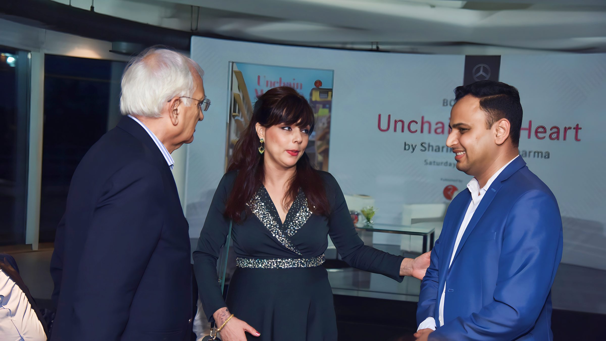 Lithvik Mukesh Sharma is photographed with Salman Khurshid and Sharika Sharma (Writer, Speaker and daughter of Captain Satish Sharma)