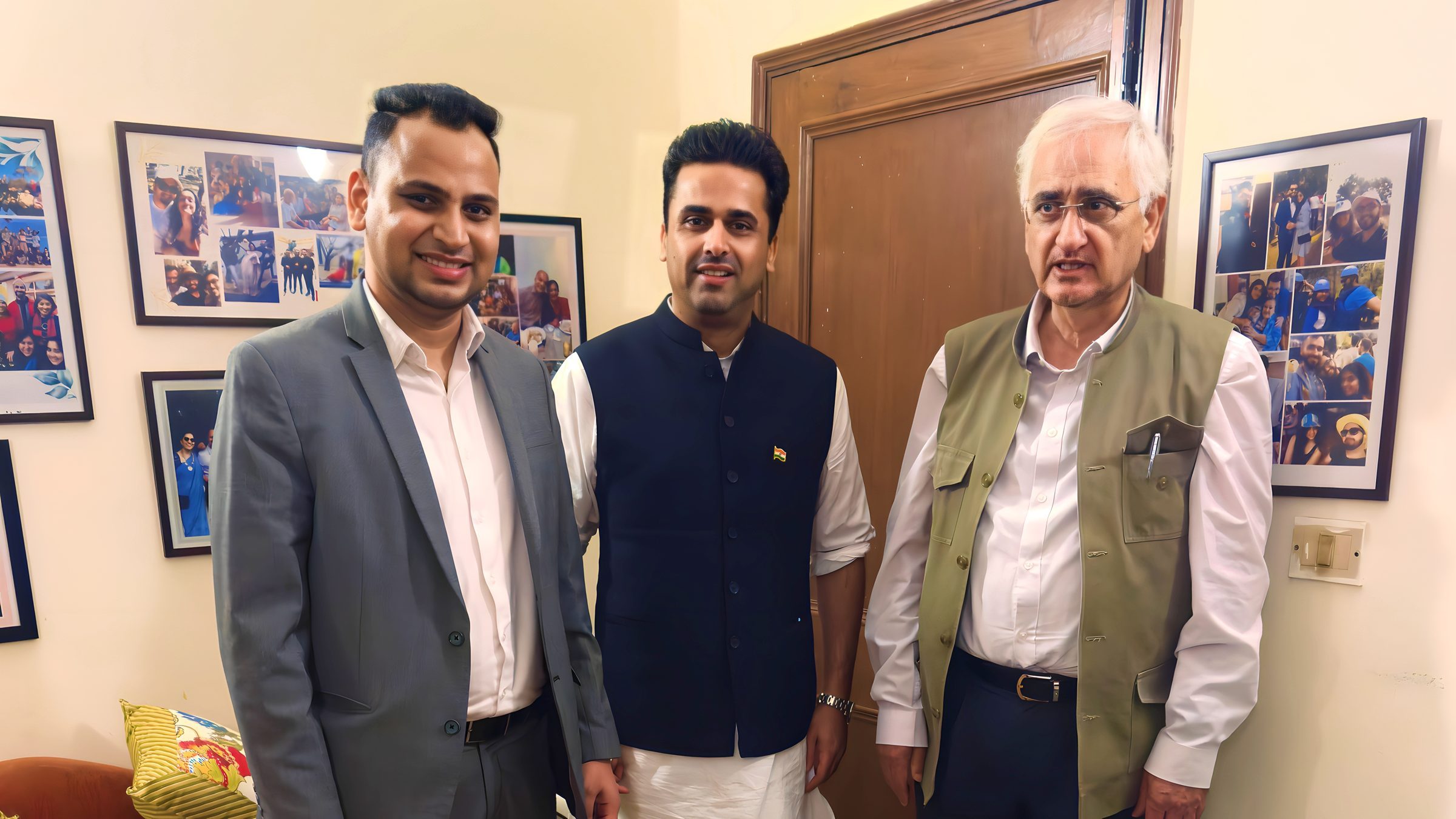 Lithvik Mukesh Sharma is photographed with Salman Khurshid and Faisal Patel at a Delhi event