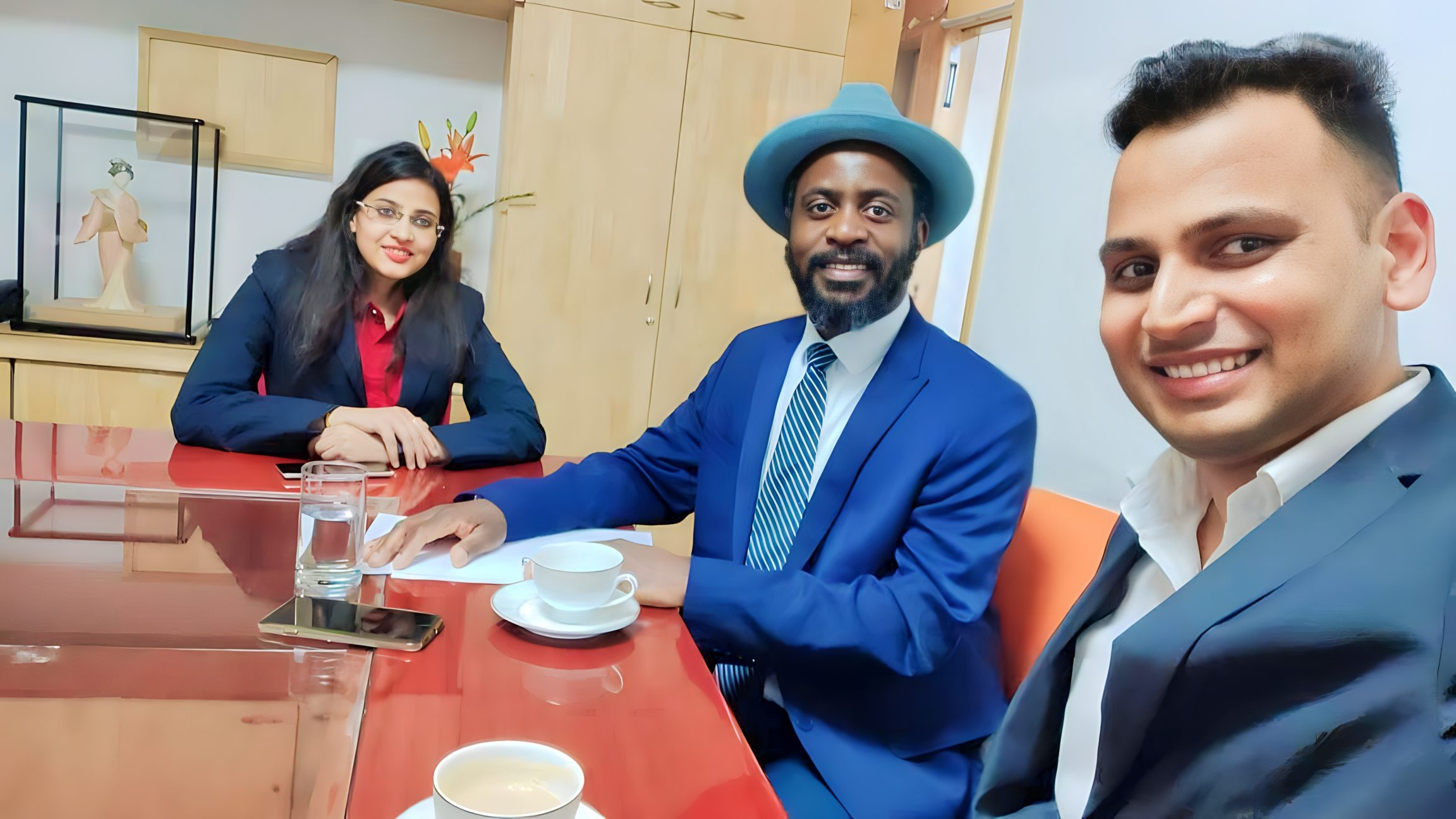 Lithvik Mukesh Sharma is photographed with Dr. Jyoti Kush and Dr. Saviour Chishimba (Prince Hon. Dr. Saviour Chishimba, President of the United Progressive People of Zambia)
