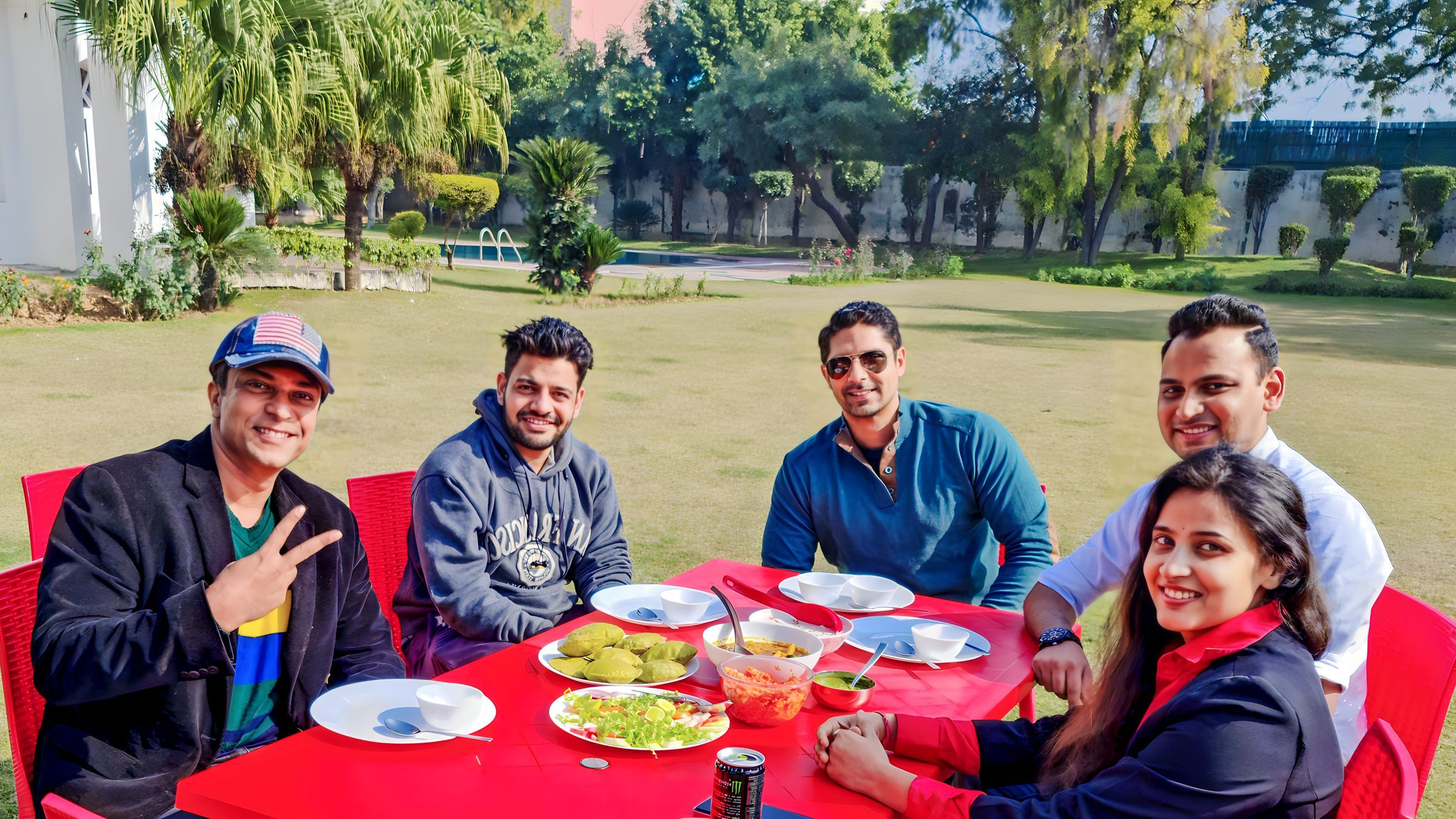 Lithvik Mukesh Sharma is photographed with Sumer Raj Chadha, Ajay Vishnu, Dr. Jyoti Kush, and Dr. Binu at a hosted gathering