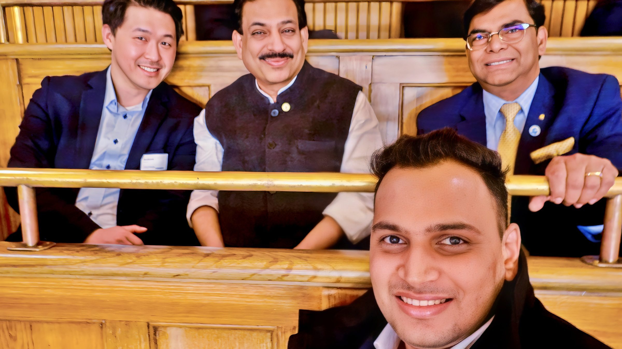 Lithvik Mukesh Sharma is photographed with Vibhav Kant Upadhya at the Norwegian Parliament